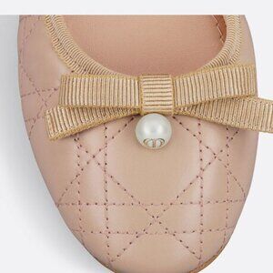 DIOR Cannage Quilted Calfskin Leather Ballerina Ballet Bow Shoes Nude $1050